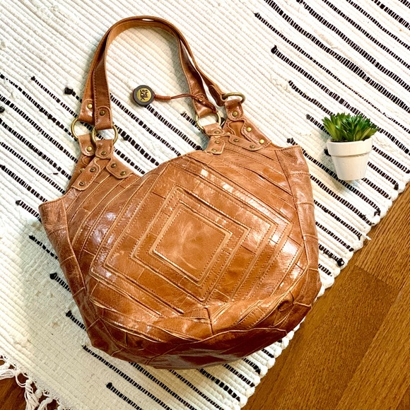 The Sak Handbags - The Sak Indigo Leather Boho Bucket Bag Geometric